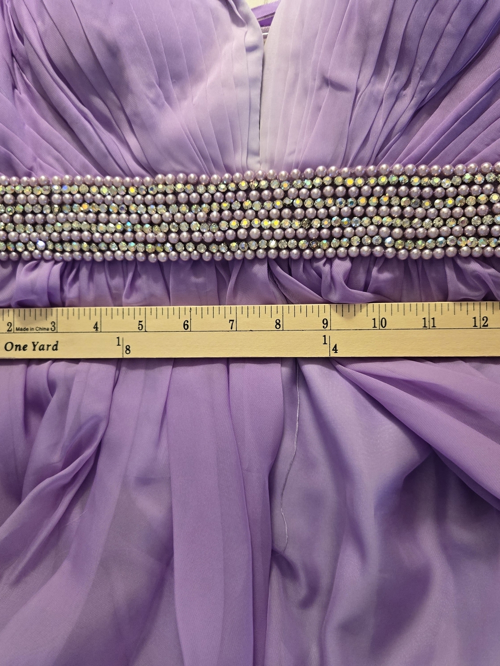 La Femme Lavender to White Ombre Wisteri Strapless Evening Gown Beaded Waist - Picture 10 of 10